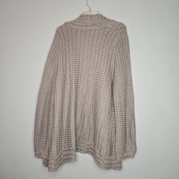 INC Tan Beige Open Front Sheen Thread Long Sleeve Knit Cardigan Plus Sz 3X - Picture 4 of 12